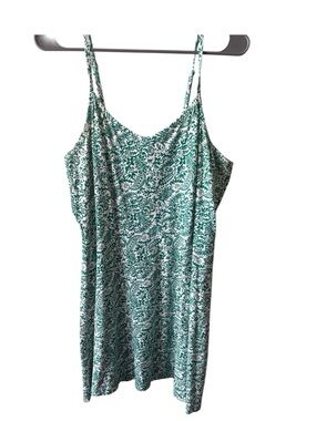 Faded Glory White Dress with Green Paisley and Trim